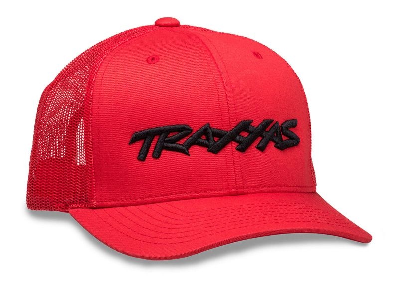 Trucker Cap rot/Logo schwarz, runder Schirm