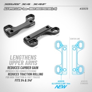 X4 ALU UPPER CLAMP -1MM - INNER SHOCK POSITION - (L+R)